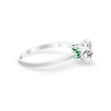 Simulated Emerald Accent Cubic Zirconia 925 Sterling Silver Wedding Ring